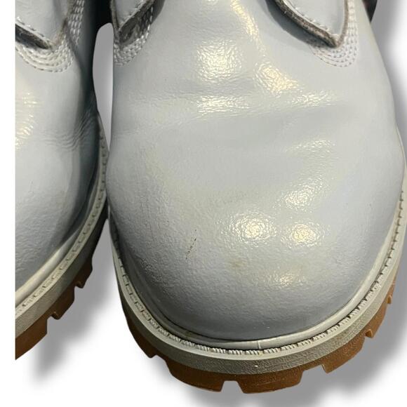 Timberland Junior Girls Sz 7 6” Premium WP Baby Blue Shine 1991A Leather Floral - Picture 10 of 15